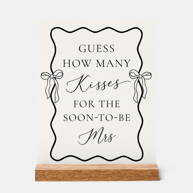Black Bow Bridal Shower Guess How Many Kissess Acrylic Sign (Creator Uploaded)
