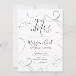 Black bow Bridal Shower Invitation, miss to mrs  Invitation