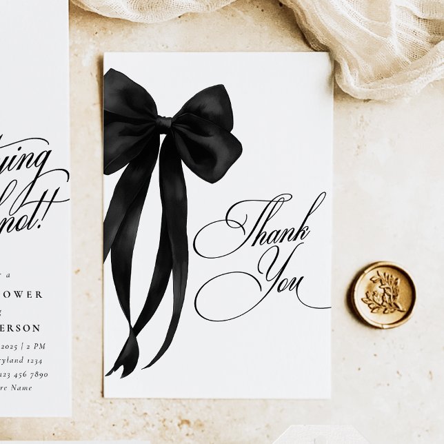 Black Bow Bridal Shower Thank You Card (Creator Uploaded)