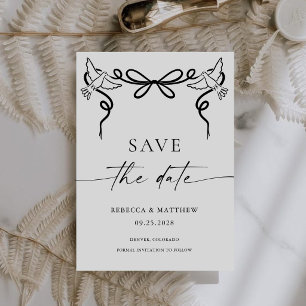 Black Bow Calligraphy Black and White Wedding Save The Date