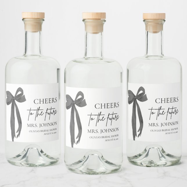 Black Bow Cheers To The Future Bridal Shower  Liquor Bottle Label (Bottles)