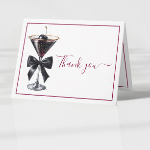 Black Bow Cherry Cocktail Martini Thank You Card