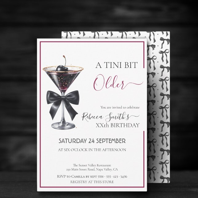 black bow cherry drink 'A tini bit Older' birthday Invitation (Creator Uploaded)