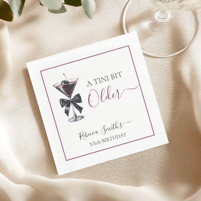 Black Bow Cherry Drink 'A tini bit Older' Birthday Napkin (Creator Uploaded)