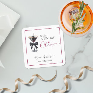 Black Bow Cherry Drink 'A tini bit Older' Birthday Square Paper Coaster