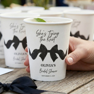 Black Bow Chic She's Tying the Knot Bridal Shower Paper Cups
