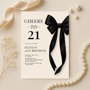 Black Bow Coquette 21st Birthday Invitation