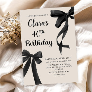 Black Bow Coquette 40th Birthday Party Invitation
