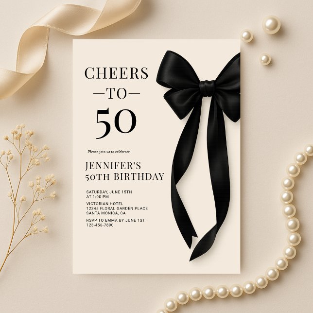 Black Bow Coquette 50th Birthday Invitation (Creator Uploaded)