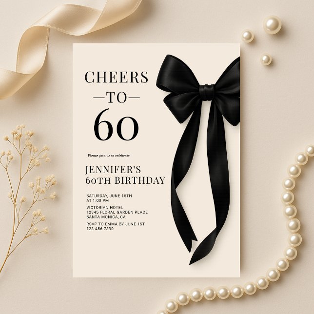 Black Bow Coquette 60th Birthday Invitation (Creator Uploaded)
