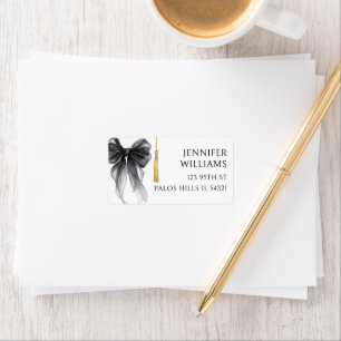 Black Bow Coquette Graduation Cap Return Address Label