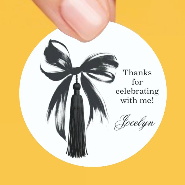 Black Bow Coquette Graduation Party Favor Sticker (Creator Uploaded)