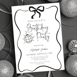 Black Bow Coquette Hand-drawn Party Birthday Invitation