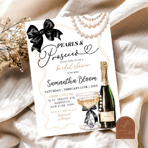 Black Bow Coquette Pearls and Prosecco Invitation