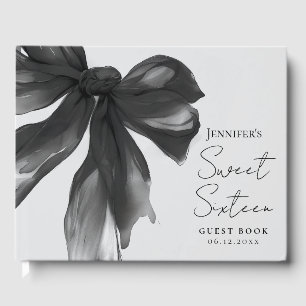 Black Bow Coquette Script Sweet 16 Party Grey  Guest Book