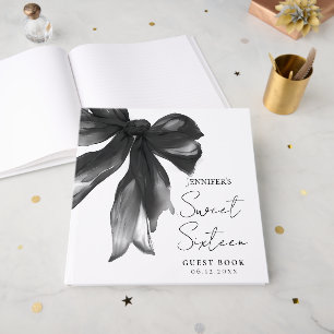 Black Bow Coquette Script Sweet 16 Party Guest Book