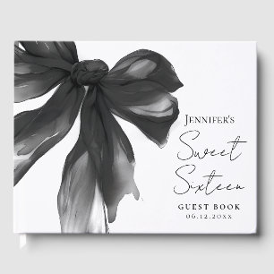 Black Bow Coquette Script Sweet 16 Party Guest Book