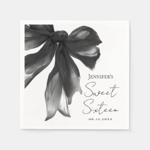 Black Bow Coquette Script Sweet 16 Party Napkin