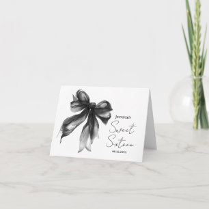 Black Bow Coquette Script Sweet 16 Thank You  Card