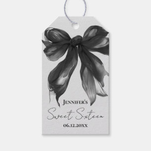 Black Bow Coquette Script Sweet 16 Thank You Grey  Gift Tags