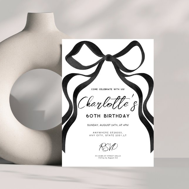 Black Bow Coquette Style 60th Birthday Party Invitation (Creator Uploaded)