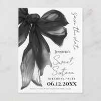Black Bow Coquette Sweet 16 Save the Date