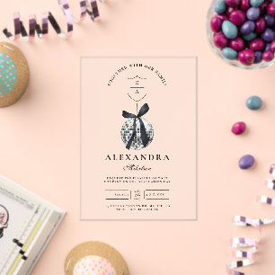 Black Bow Disco Ball Graduation Party Acrylic Invitations