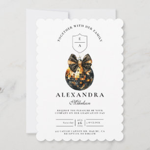 Black Bow Disco Ball Graduation Party  Invitation