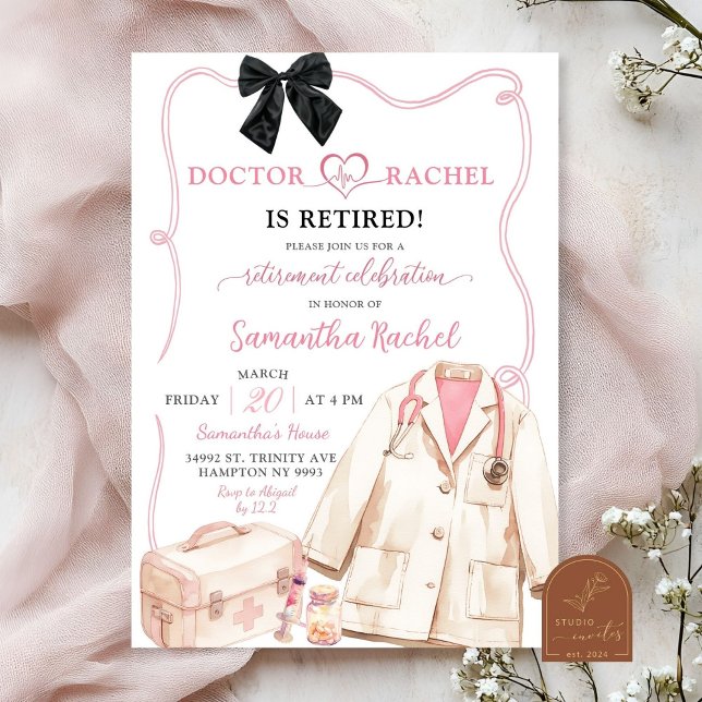 Black Bow Doctor Retirement Party Invitation (Creator Uploaded)