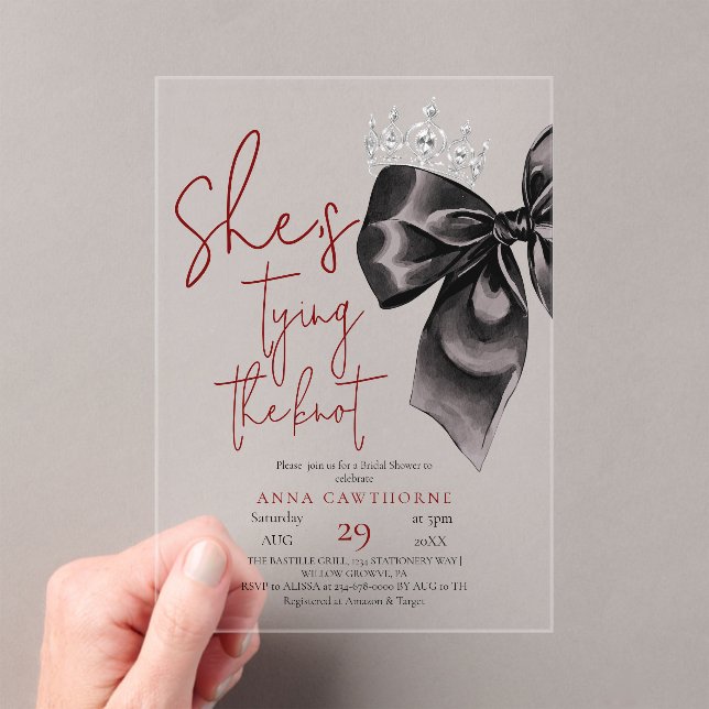 Black Bow ⎮Elegance Bridal Shower Acrylic Invitations (Insitu (Handheld))