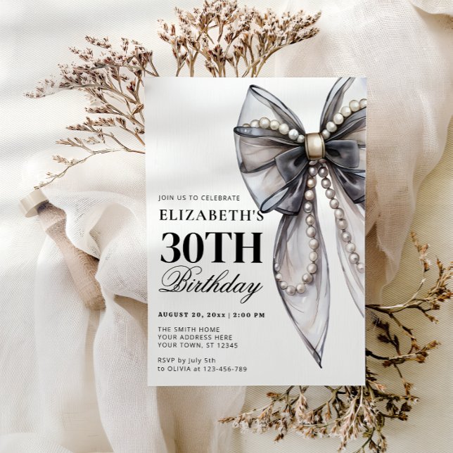 Black Bow Elegant 30th Birthday Invitation (Creator Uploaded)