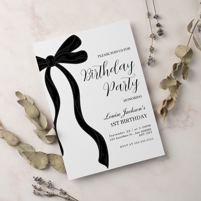 Black Bow First Birthday Party Invitation (Creator Uploaded)