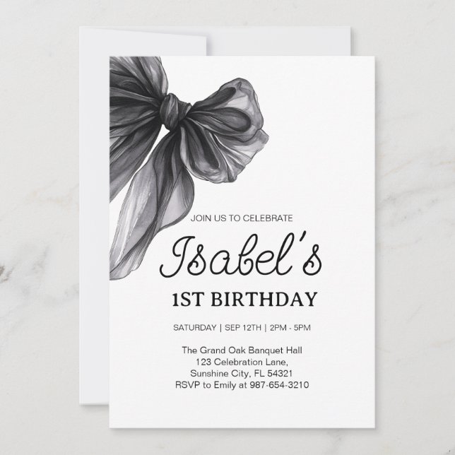 black bow First birthday,Sunshine 1st Birth Invitation (Front)
