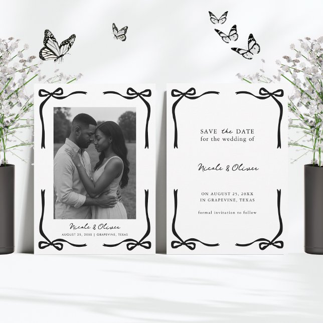 Black Bow Frame & Elegant Modern Photo Wedding Save The Date (Creator Uploaded)