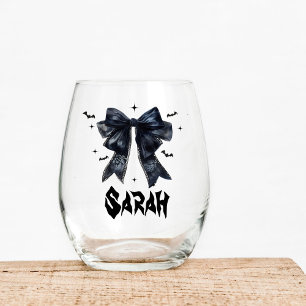 Black Bow Gothic Tote Bachelorette Bridesmaid gift Stemless Wine Glass