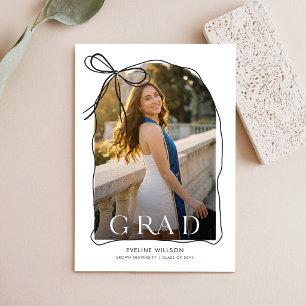 Black Bow Grad Arch Photo Graduation Announcement Postcard