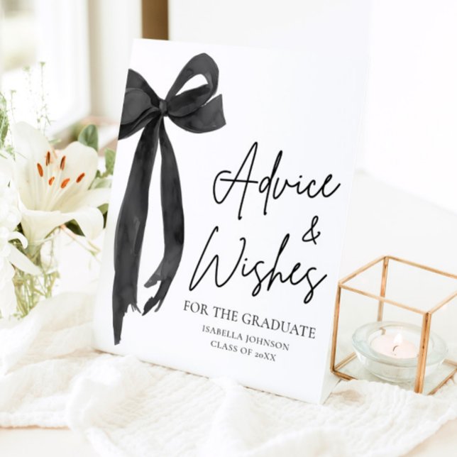 Black Bow Grad Party Graduate Advice and Wishes Pedestal Sign (Creator Uploaded)