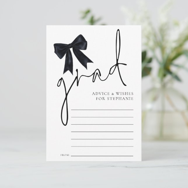Black Bow Grad Script Graduation Advice Wishes Enclosure Card (Standing Front)