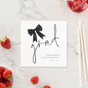 Black Bow Grad Script Name Date Graduation Party Napkin