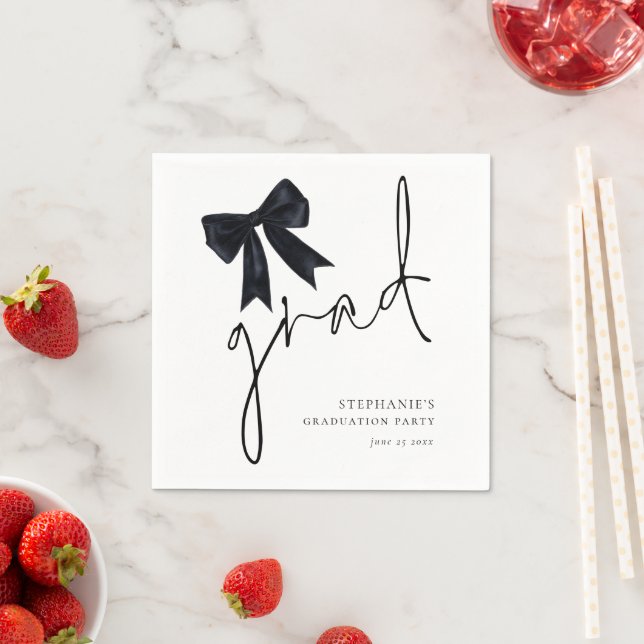 Black Bow Grad Script Name Date Graduation Party Napkin (Insitu)