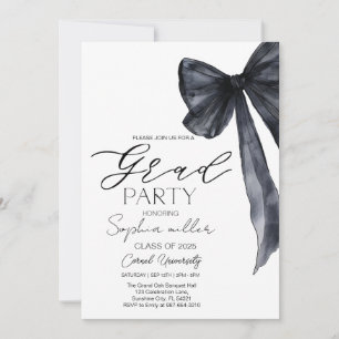 Black Bow Graduation,Minimalist black and white Invitation