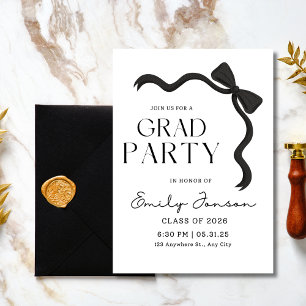 Black Bow Graduation Party Elegant Modern Grad Invitation
