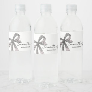 Black Bow Halloween Baby Shower Water Bottle Label