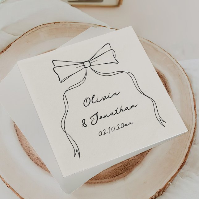 Black Bow Hand Drawn Quirky Wedding Napkin (Creator Uploaded)