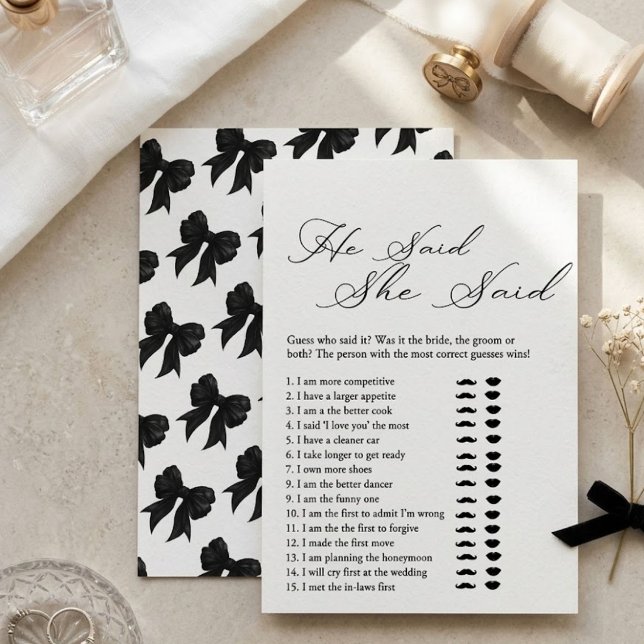 Black Bow He Said She Said Bridal Shower Game Invitation (Creator Uploaded)
