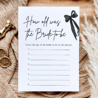 Black Bow How Old Was the Bride Bridal Shower Game Invitation