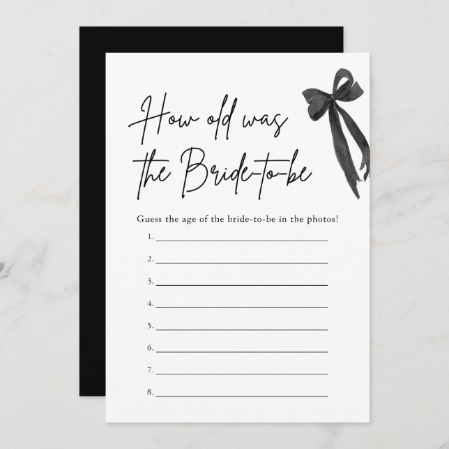 Black Bow How Old Was the Bride Bridal Shower Game Invitation (Front/Back)
