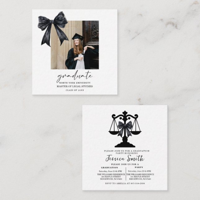 Black Bow Law University Graduation Party  Enclosure Card (Front/Back)