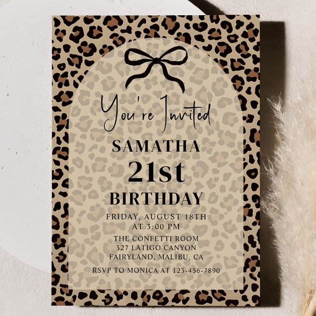 Black Bow Leopard Cheetah Birthday Invitation (Creator Uploaded)