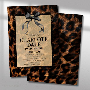 Black Bow Leopard Glam Birthday Party Invitation